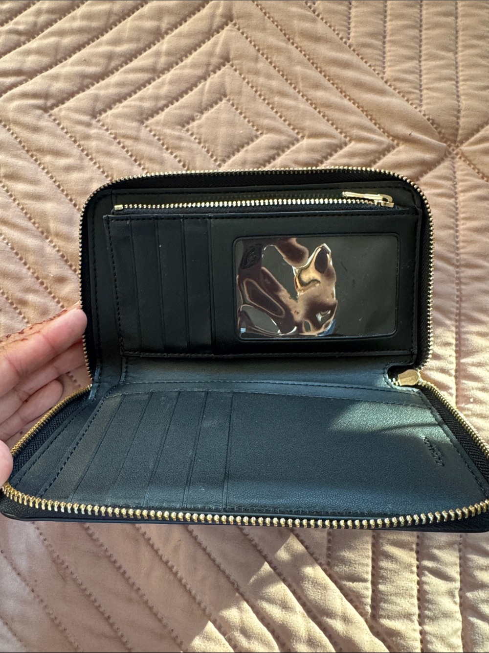 Coach Black Pebbled Leather Zip Wallet with Gold Logo - Picture 3 of 4